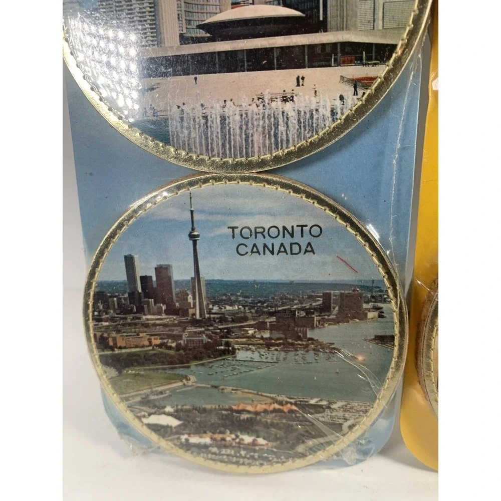 Vintage NOS Home Leather TORONTO CANADA Genuine Cork Coasters Lot Set 8 Man Cave